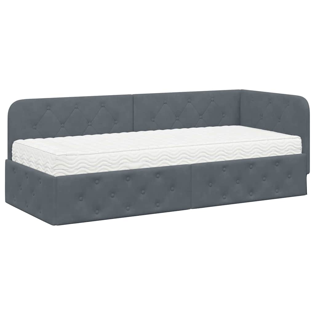 Cornice del letto ad angolo Grigio scuro 80 x 200 cm Velluto