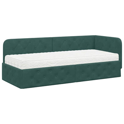 Cornice del letto ad angolo Verde Scuro 80 x 200 cm Velluto