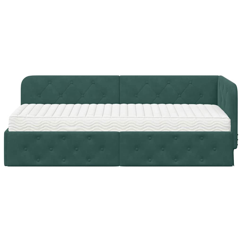 Cornice del letto ad angolo Verde Scuro 80 x 200 cm Velluto