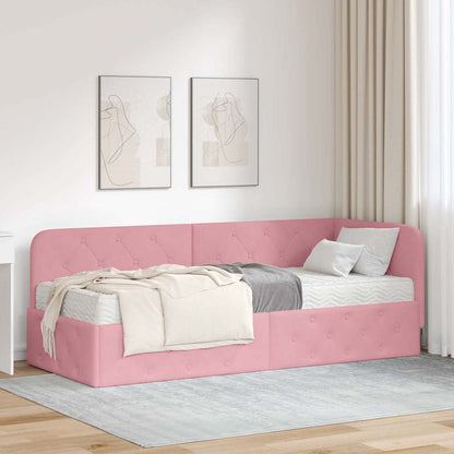 Cornice del letto ad angolo Rosa 80 x 200 cm Velluto