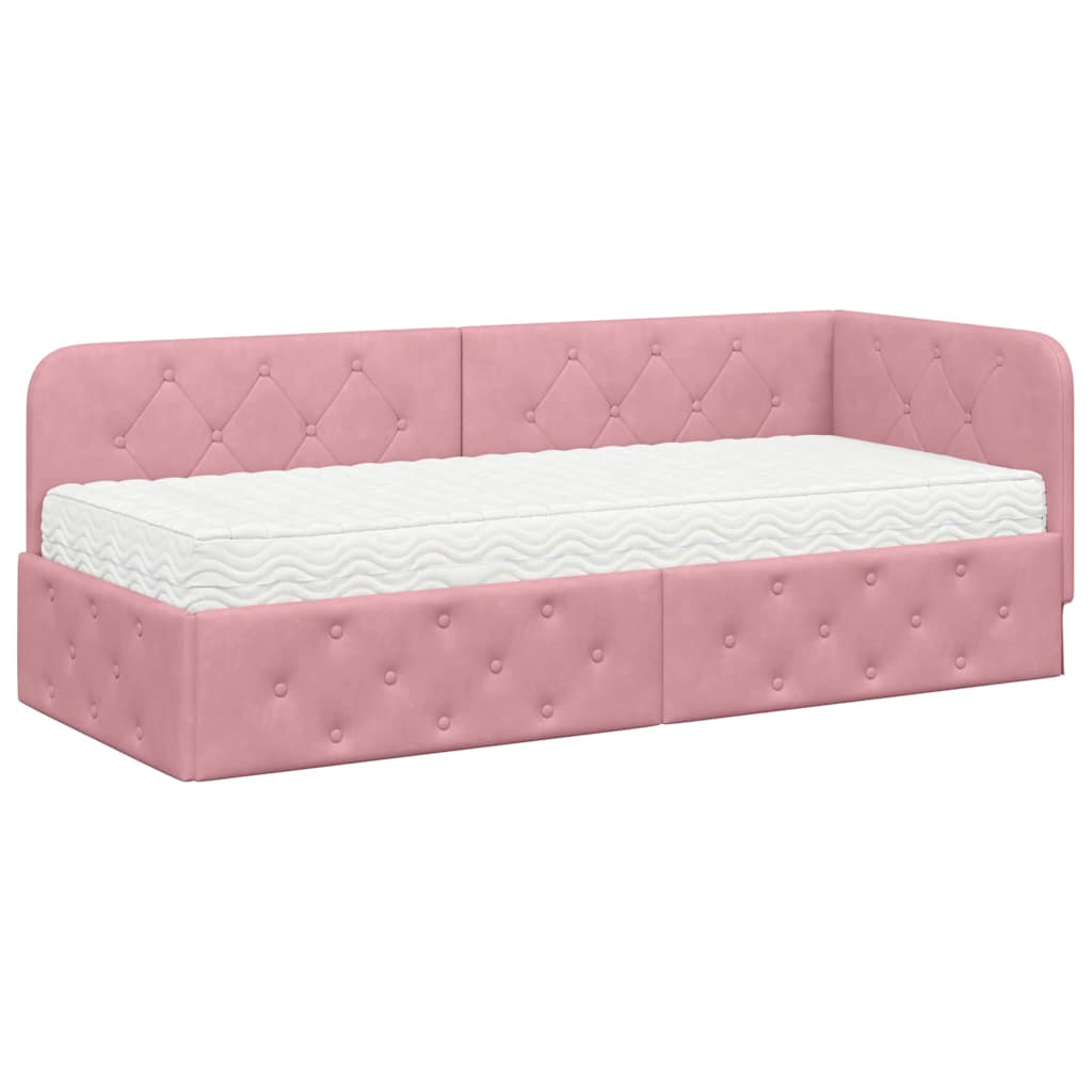 Cornice del letto ad angolo Rosa 80 x 200 cm Velluto