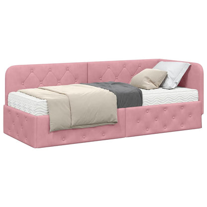 Cornice del letto ad angolo Rosa 80 x 200 cm Velluto