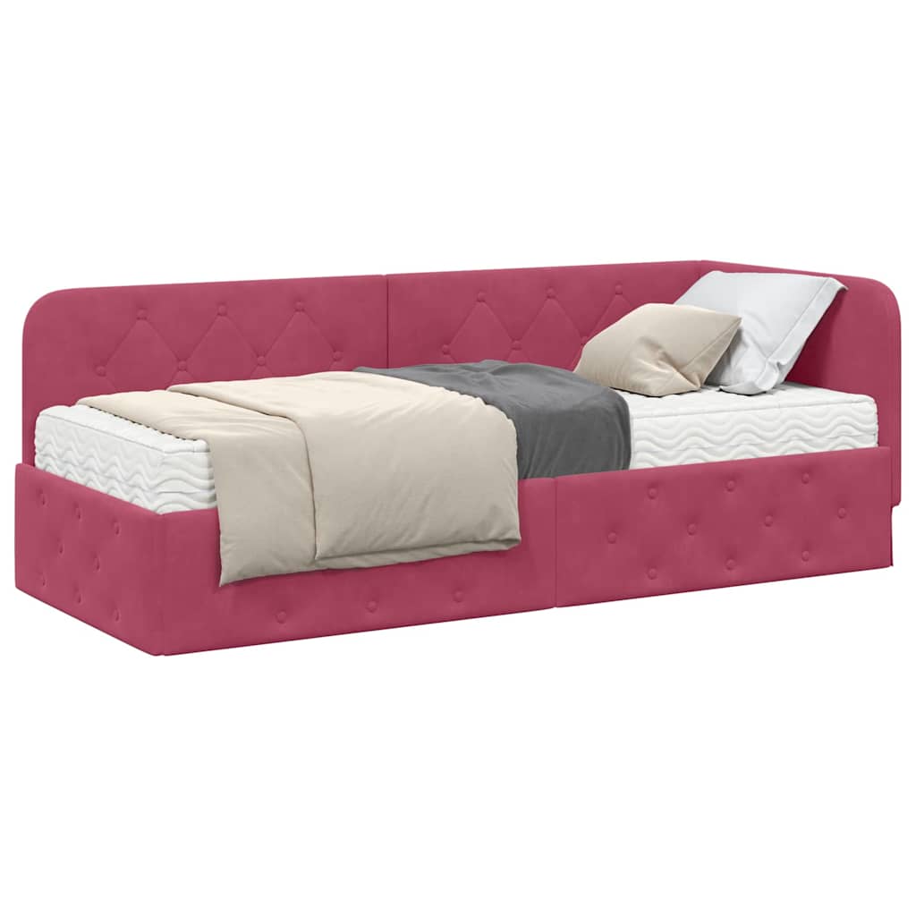 Cornice del letto ad angolo Rosso Vino 80 x 200 cm Velluto