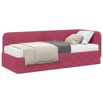 Cornice del letto ad angolo Rosso Vino 80 x 200 cm Velluto