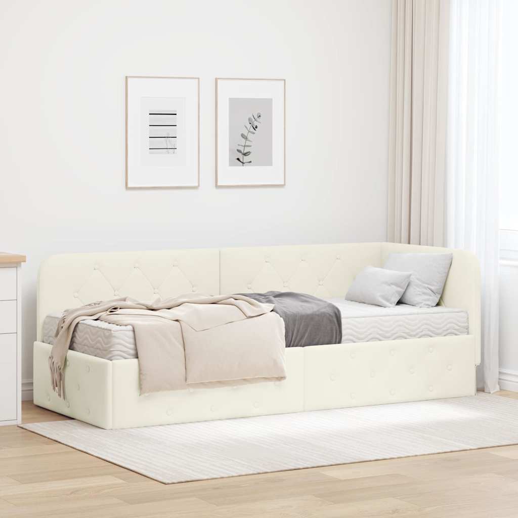 Cornice del letto ad angolo Crema 80 x 200 cm Velluto
