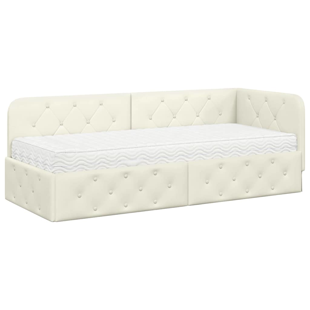 Cornice del letto ad angolo Crema 80 x 200 cm Velluto