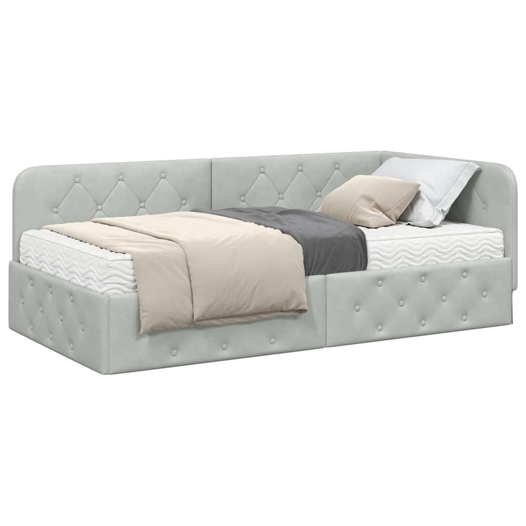 Cornice del letto ad angolo Grigio chiaro 90 x 190 cm Velluto
