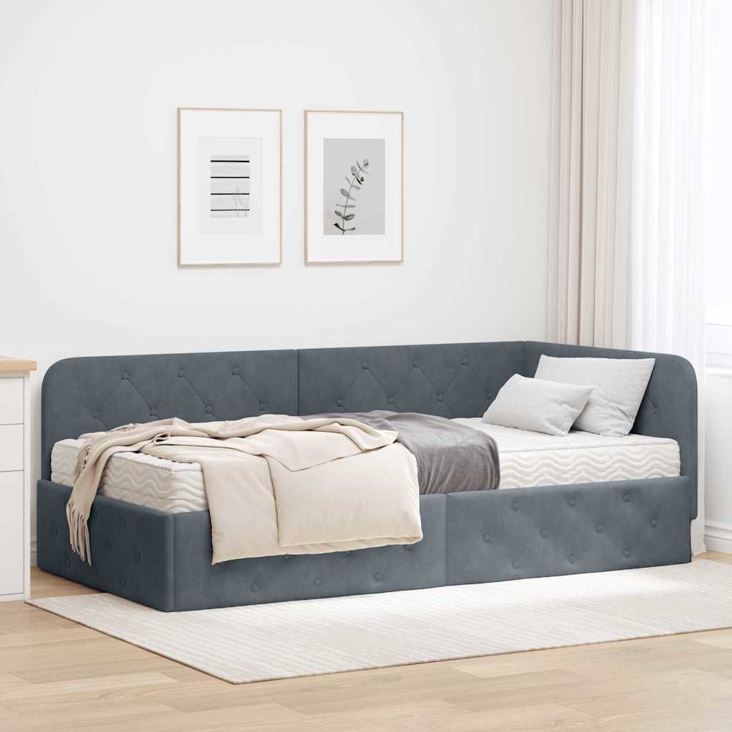 Cornice del letto ad angolo Grigio scuro 90 x 190 cm Velluto