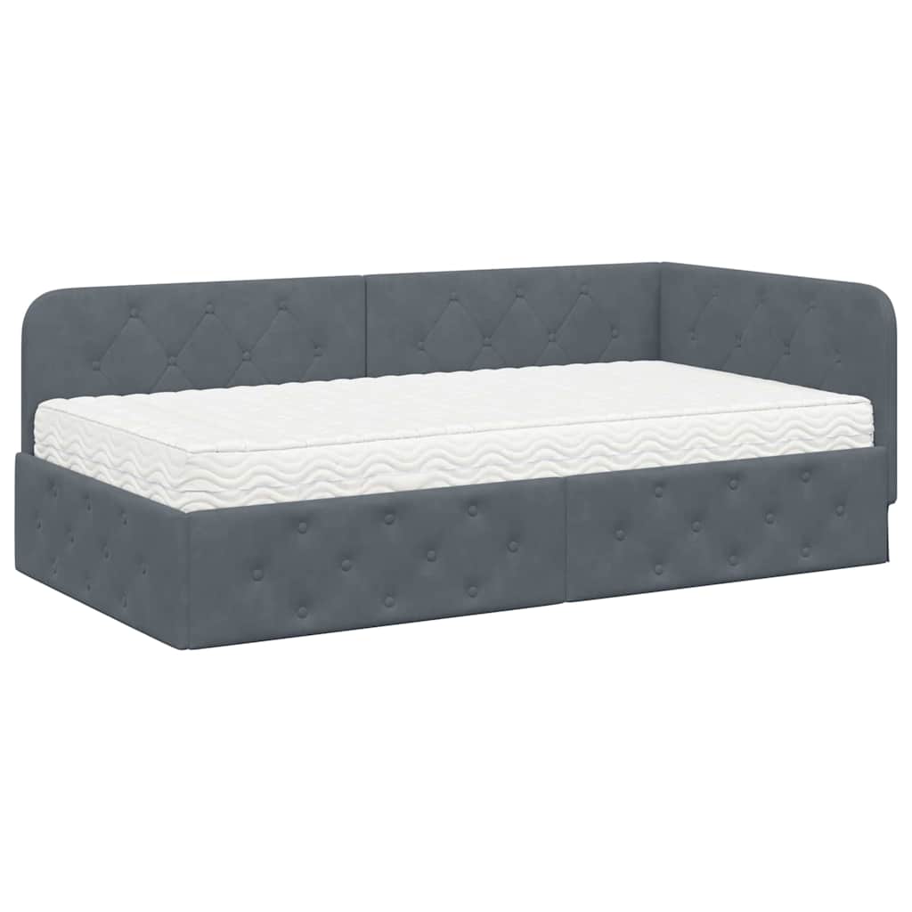 Cornice del letto ad angolo Grigio scuro 90 x 190 cm Velluto