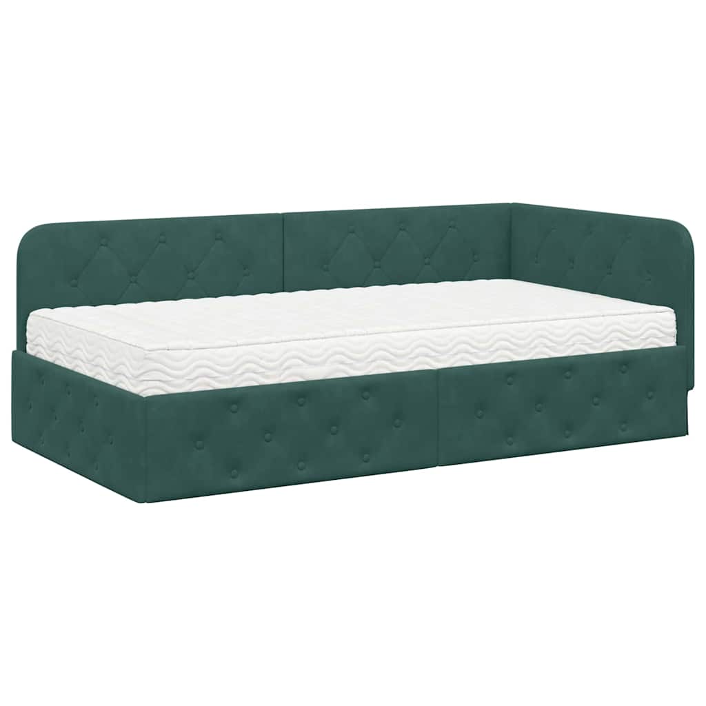 Cornice del letto ad angolo Verde Scuro 90 x 190 cm Velluto