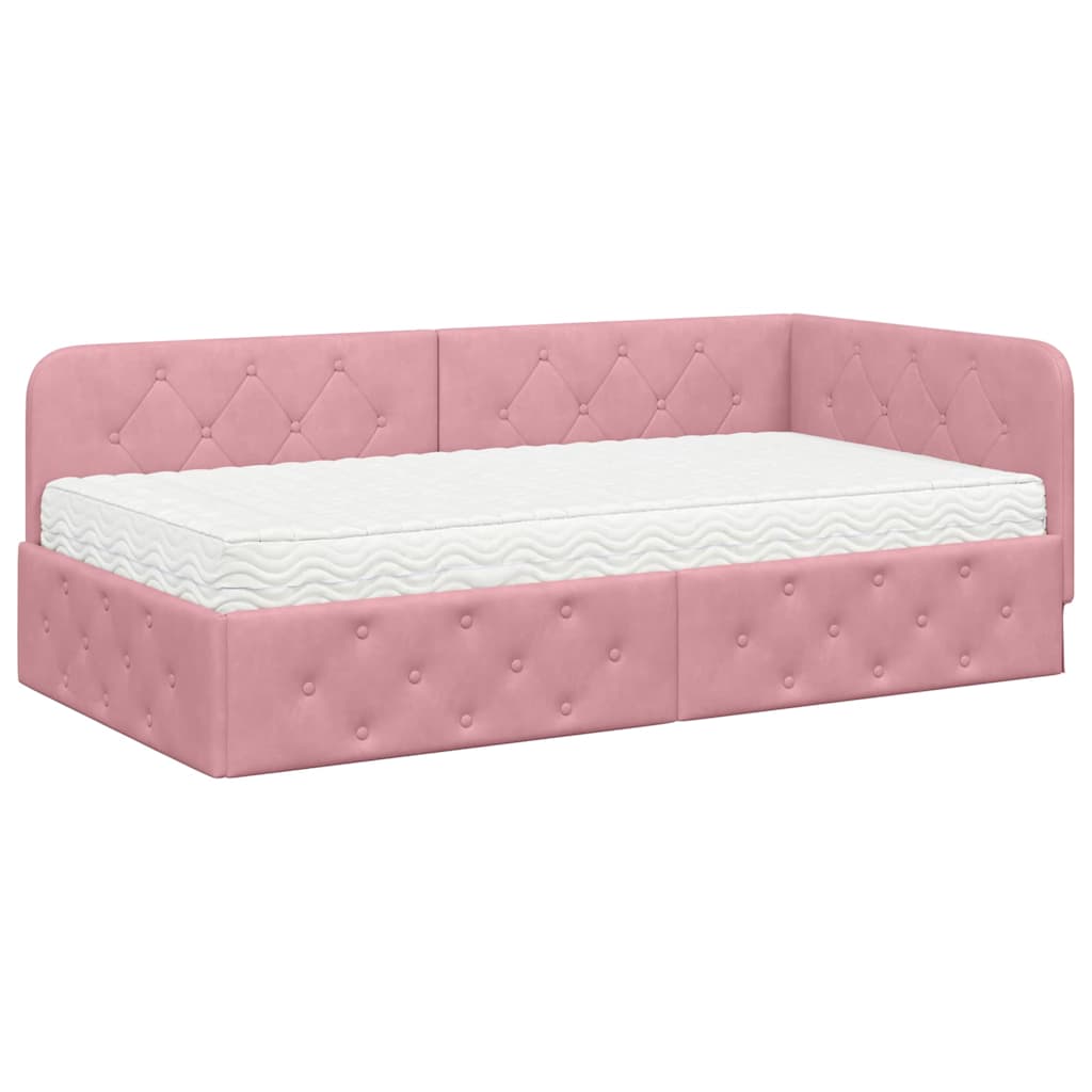 Cornice del letto ad angolo Rosa 90 x 190 cm Velluto