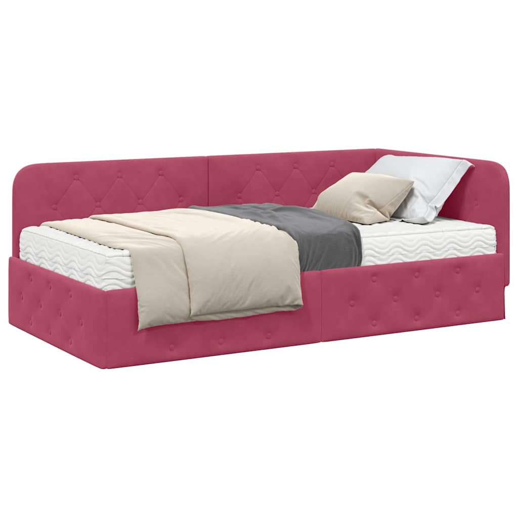 Cornice del letto ad angolo Rosso Vino 90 x 190 cm Velluto