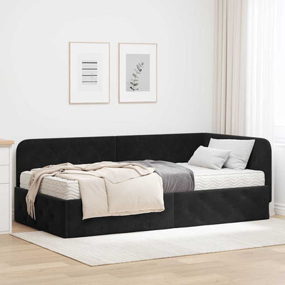 Cornice del letto ad angolo Nero 90 x 190 cm Velluto