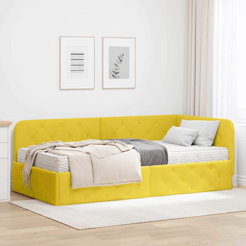 Cornice del letto ad angolo Giallo 90 x 190 cm Velluto
