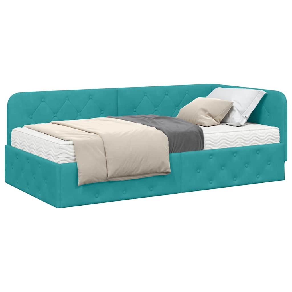 Cornice del letto ad angolo Turchese 90 x 190 cm Velluto