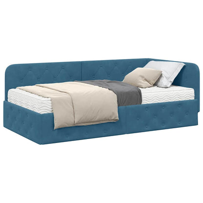 Cornice del letto ad angolo Blu 90 x 200 cm Velluto