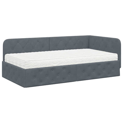 Cornice del letto ad angolo Grigio scuro 90 x 200 cm Velluto