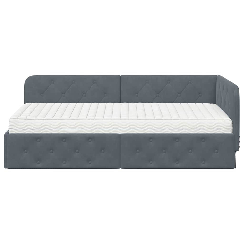 Cornice del letto ad angolo Grigio scuro 90 x 200 cm Velluto