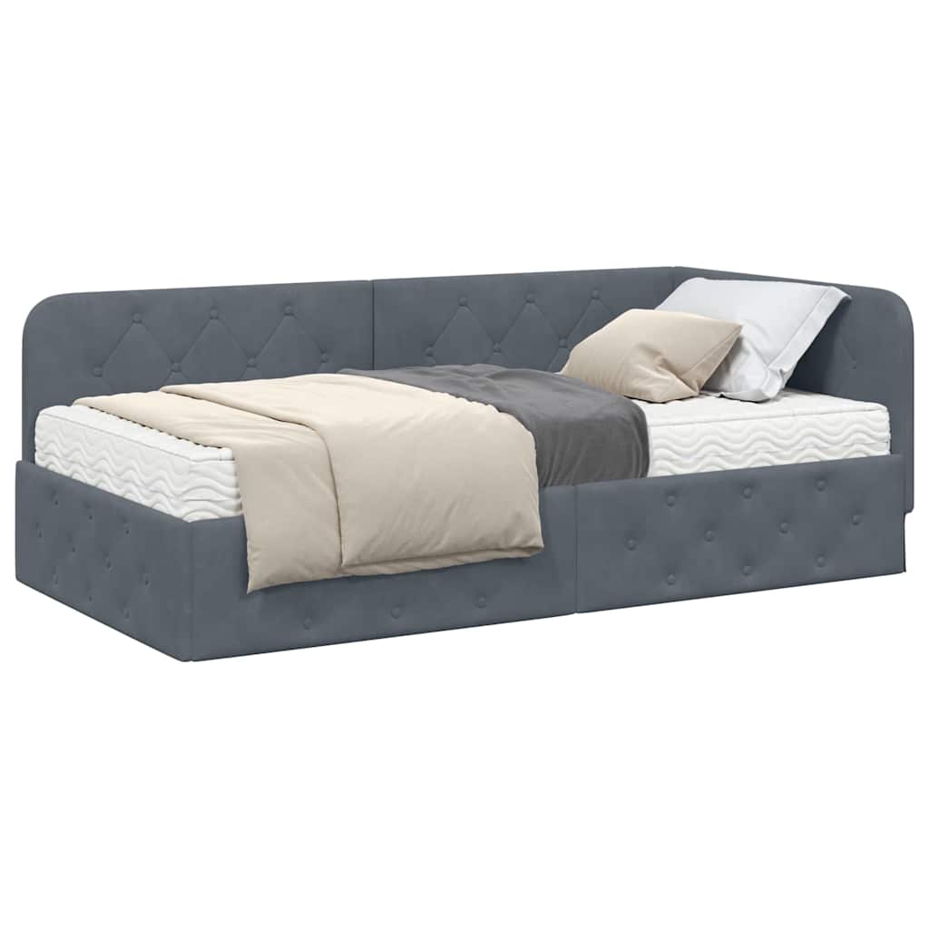 Cornice del letto ad angolo Grigio scuro 90 x 200 cm Velluto