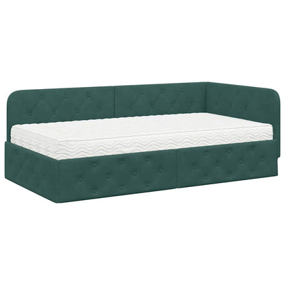 Cornice del letto ad angolo Verde Scuro 90 x 200 cm Velluto