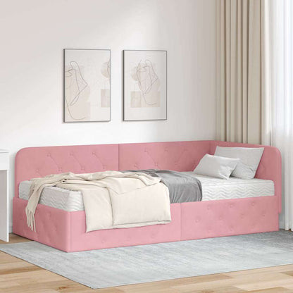 Cornice del letto ad angolo Rosa 90 x 200 cm Velluto