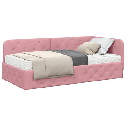 Cornice del letto ad angolo Rosa 90 x 200 cm Velluto