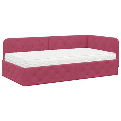 Cornice del letto ad angolo Rosso Vino 90 x 200 cm Velluto