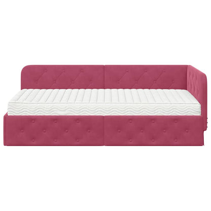 Cornice del letto ad angolo Rosso Vino 90 x 200 cm Velluto