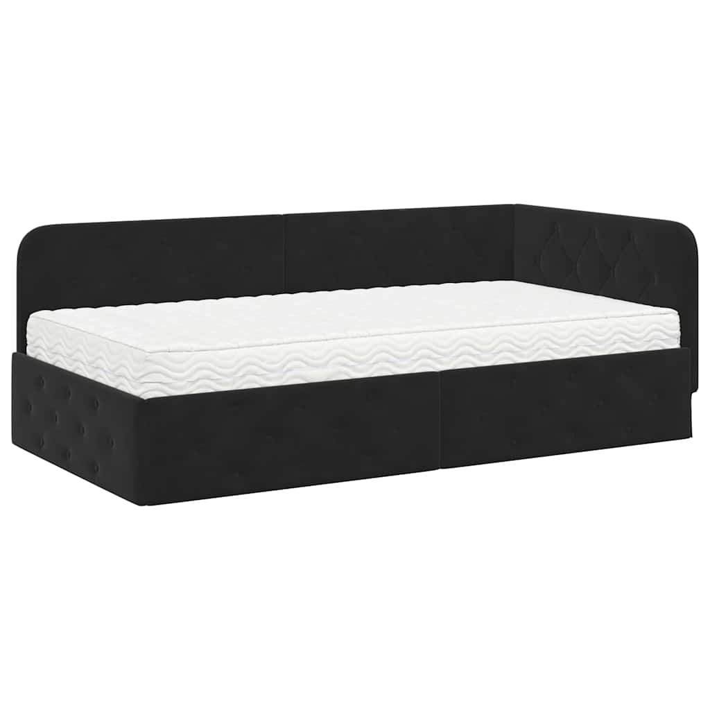 Cornice del letto ad angolo Nero 90 x 200 cm Velluto