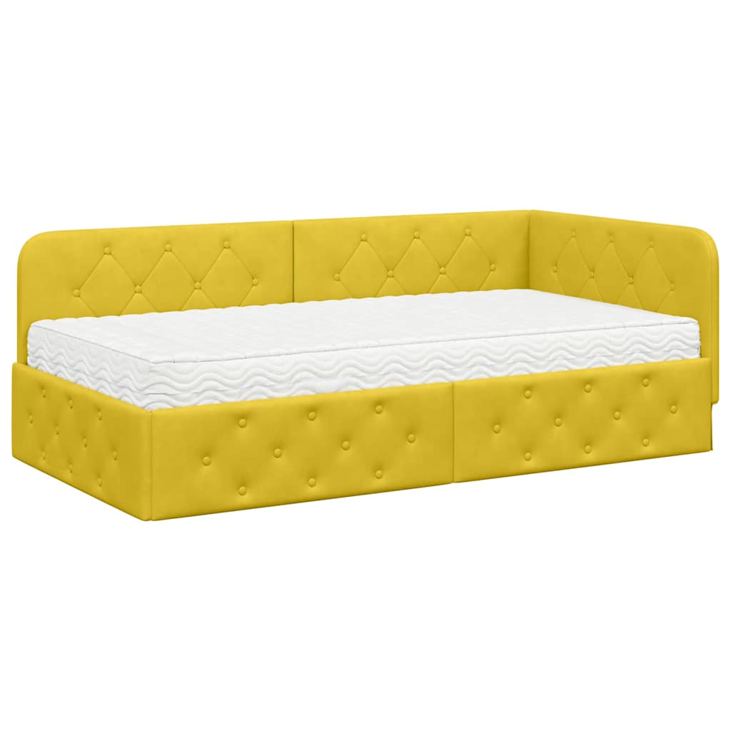 Cornice del letto ad angolo Giallo 90 x 200 cm Velluto