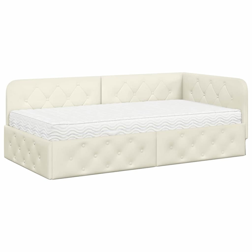 Cornice del letto ad angolo Crema 90 x 200 cm Velluto