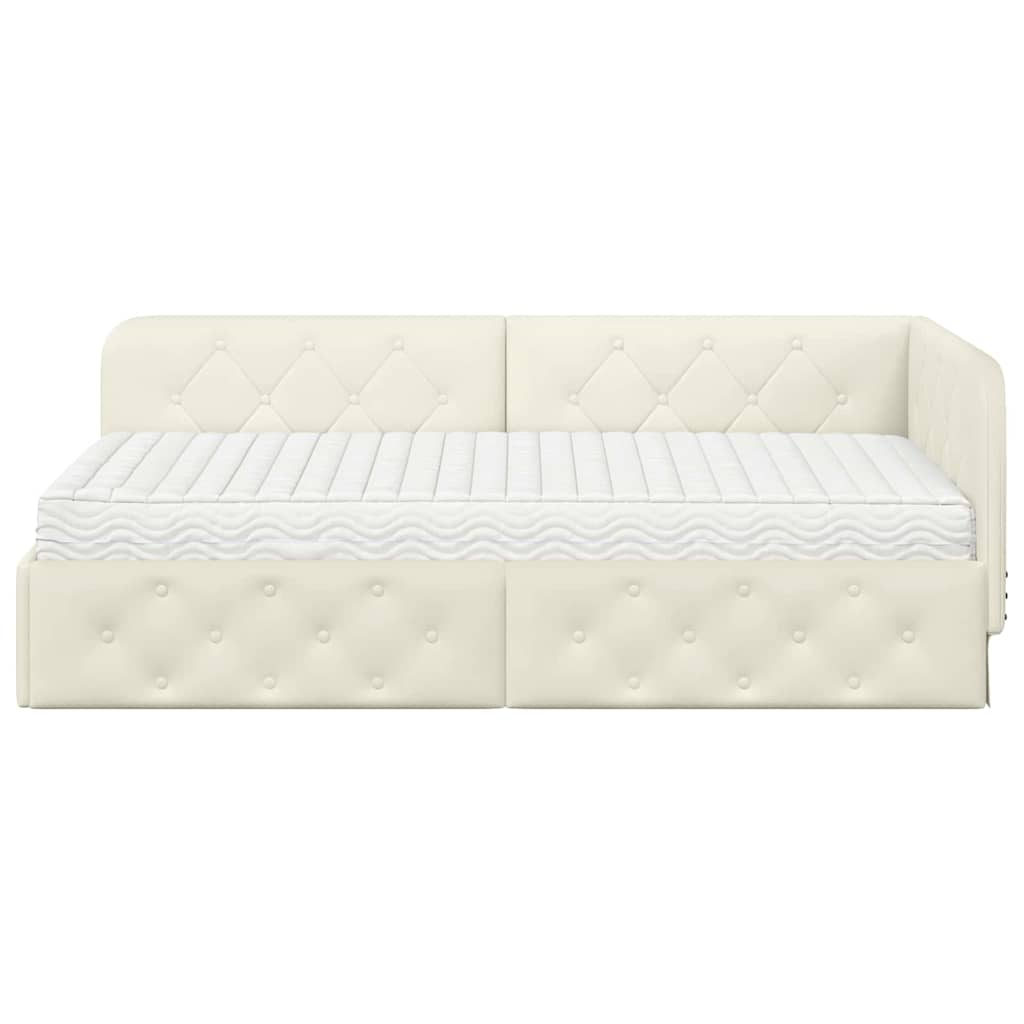 Cornice del letto ad angolo Crema 90 x 200 cm Velluto