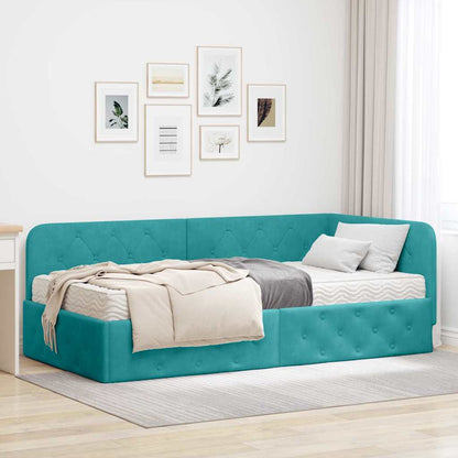 Cornice del letto ad angolo Turchese 90 x 200 cm Velluto