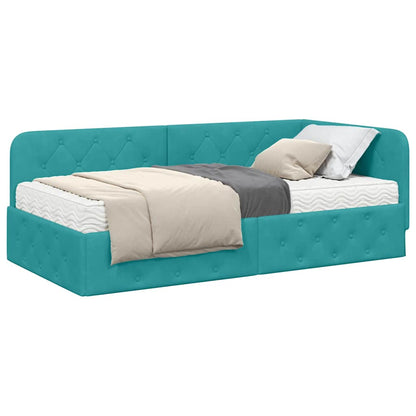 Cornice del letto ad angolo Turchese 90 x 200 cm Velluto
