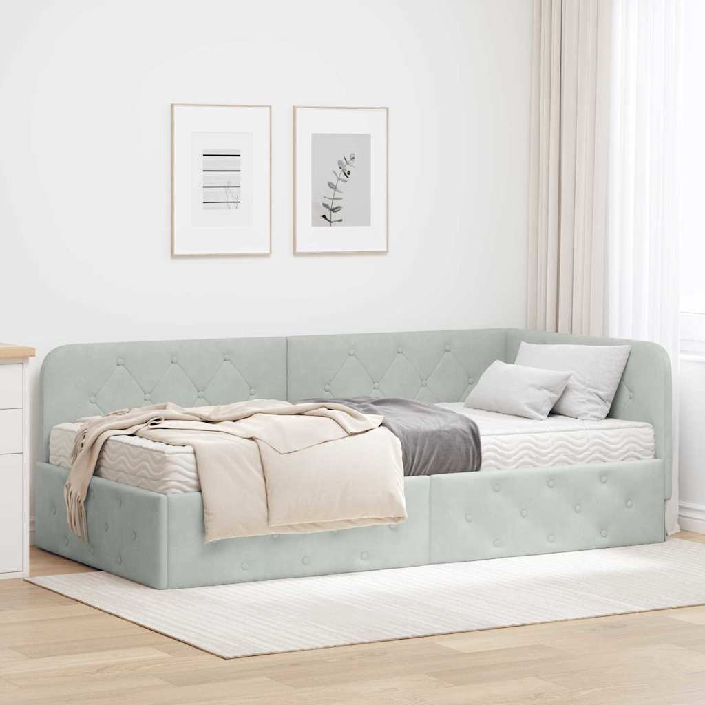 Cornice del letto ad angolo Grigio chiaro 100 x 200 cm Velluto