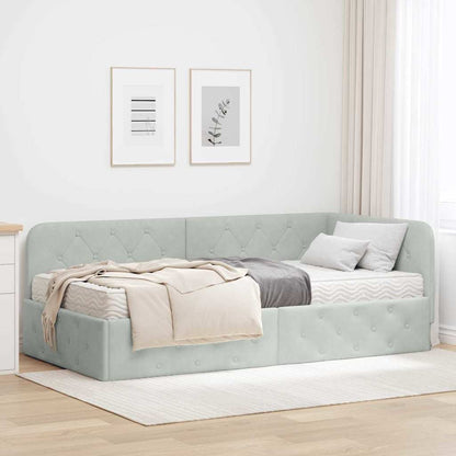 Cornice del letto ad angolo Grigio chiaro 100 x 200 cm Velluto
