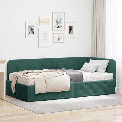 Cornice del letto ad angolo Verde Scuro 100 x 200 cm Velluto