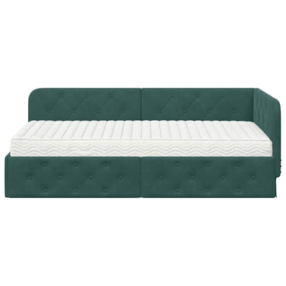 Cornice del letto ad angolo Verde Scuro 100 x 200 cm Velluto