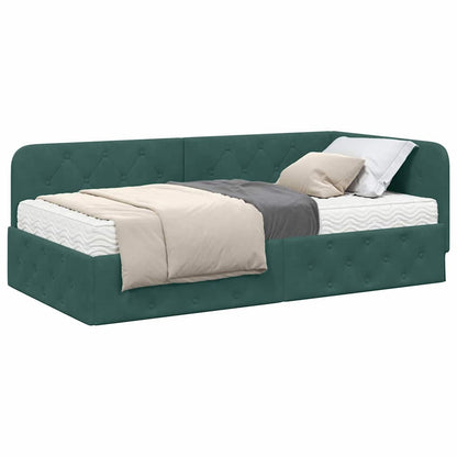 Cornice del letto ad angolo Verde Scuro 100 x 200 cm Velluto
