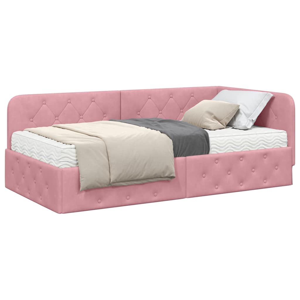 Cornice del letto ad angolo Rosa 100 x 200 cm Velluto
