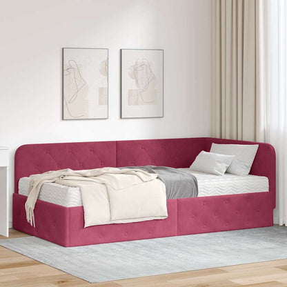 Cornice del letto ad angolo Rosso Vino 100 x 200 cm Velluto
