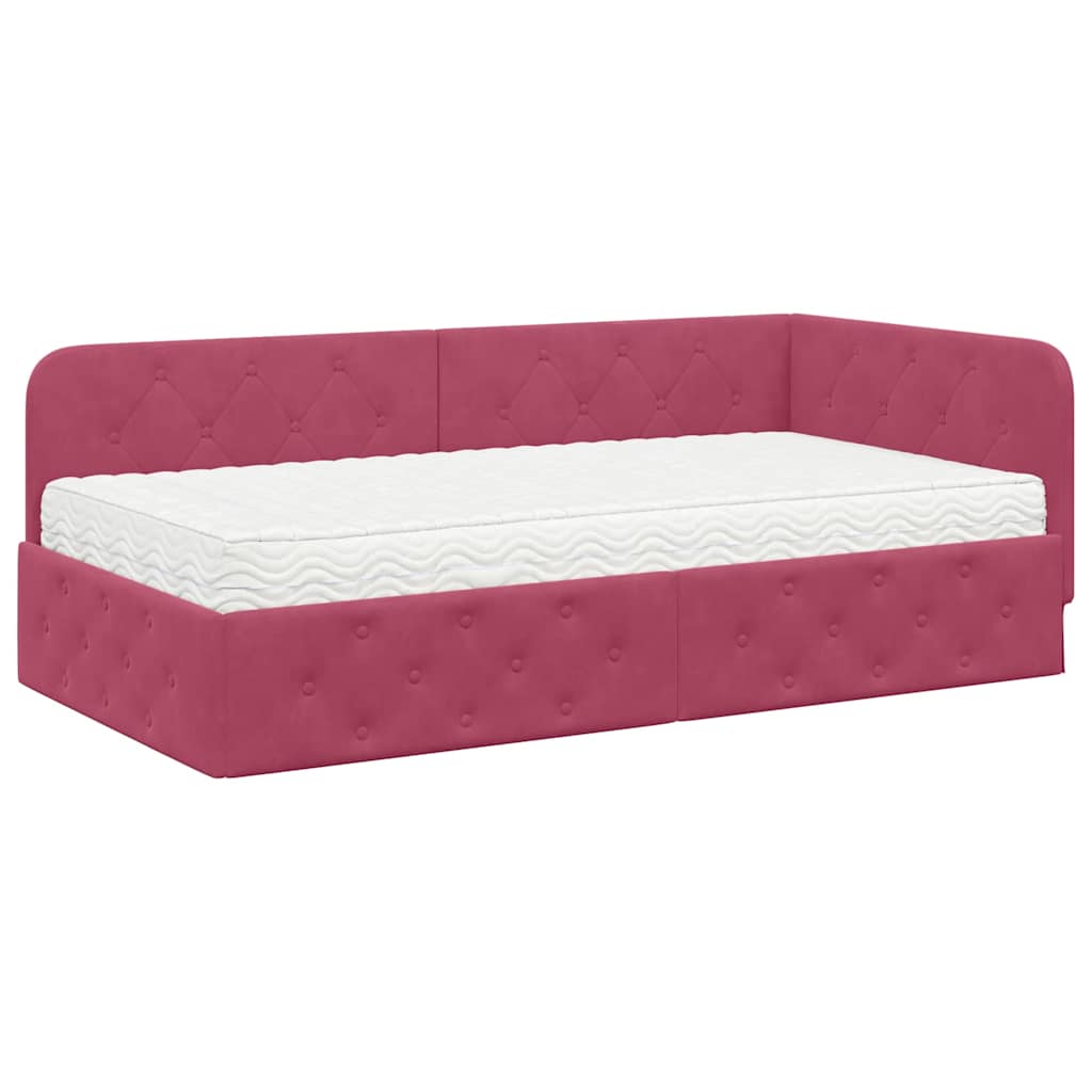 Cornice del letto ad angolo Rosso Vino 100 x 200 cm Velluto
