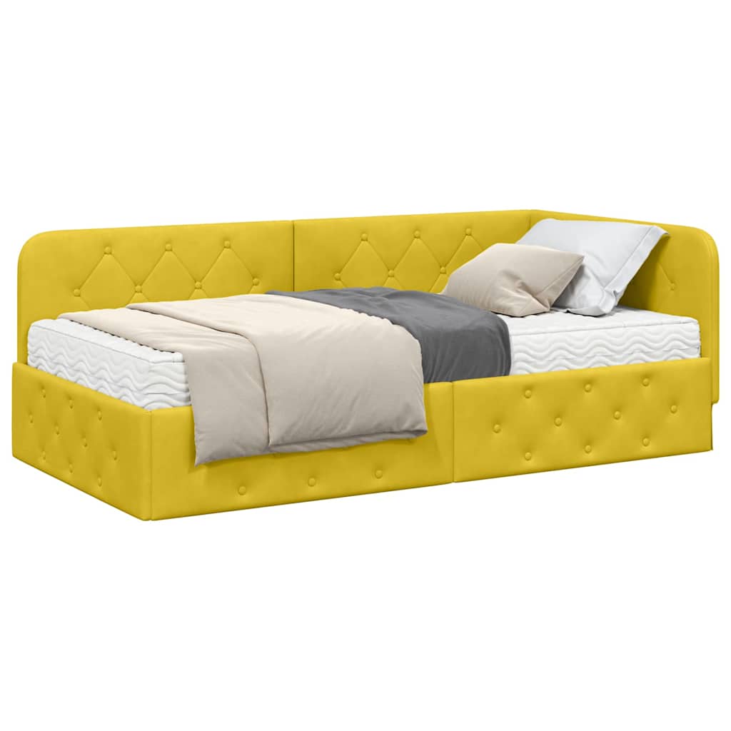 Cornice del letto ad angolo Giallo 100 x 200 cm Velluto