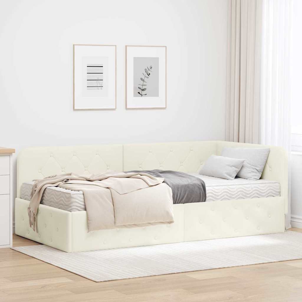 Cornice del letto ad angolo Crema 100 x 200 cm Velluto