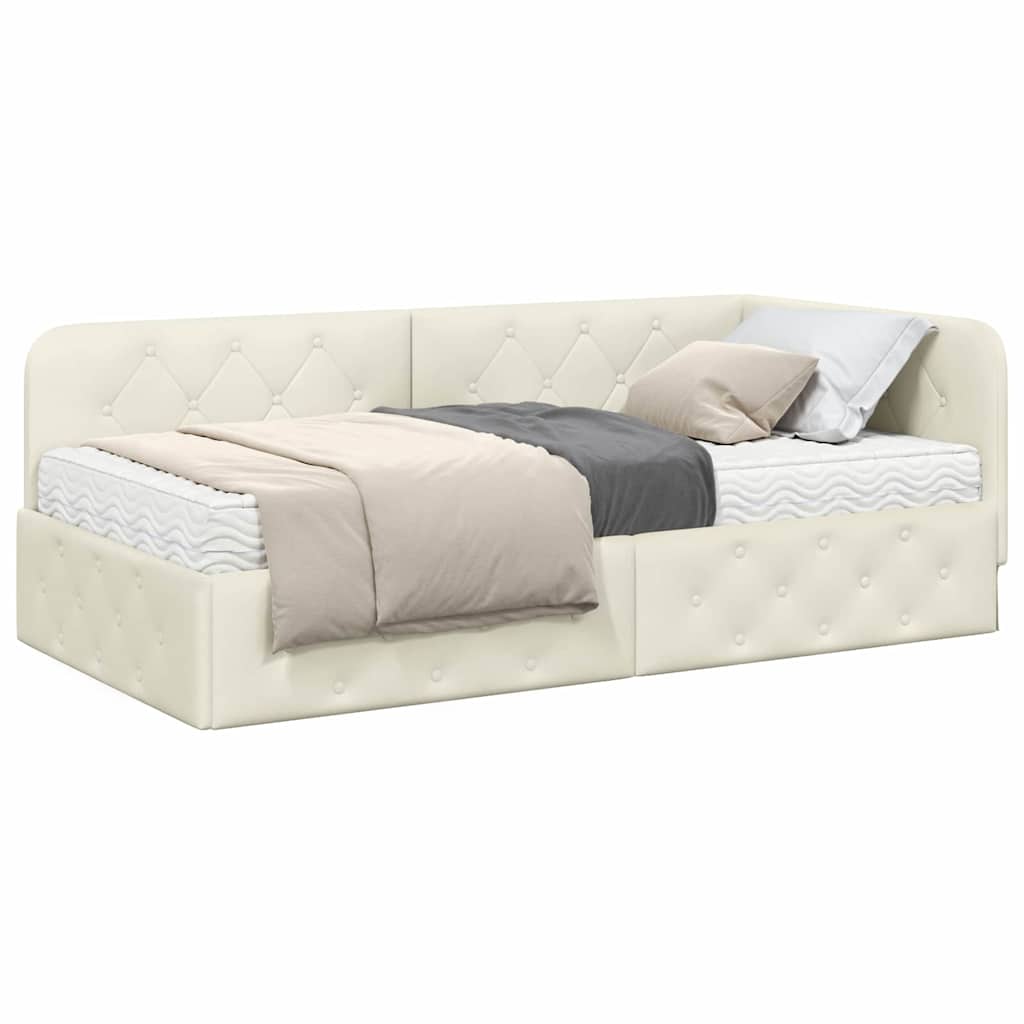 Cornice del letto ad angolo Crema 100 x 200 cm Velluto