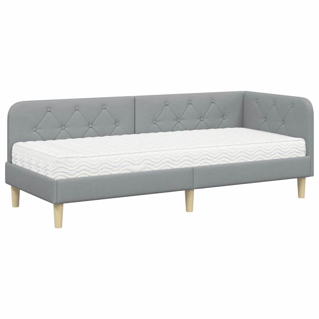 Cornice del letto ad angolo Grigio chiaro 80 x 200 cm Tessuto