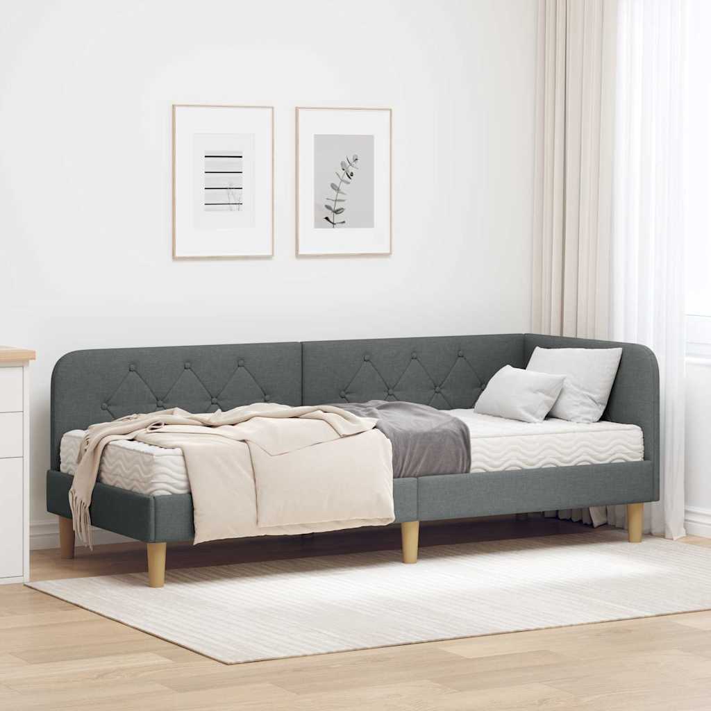 Cornice del letto ad angolo Grigio scuro 80 x 200 cm Tessuto