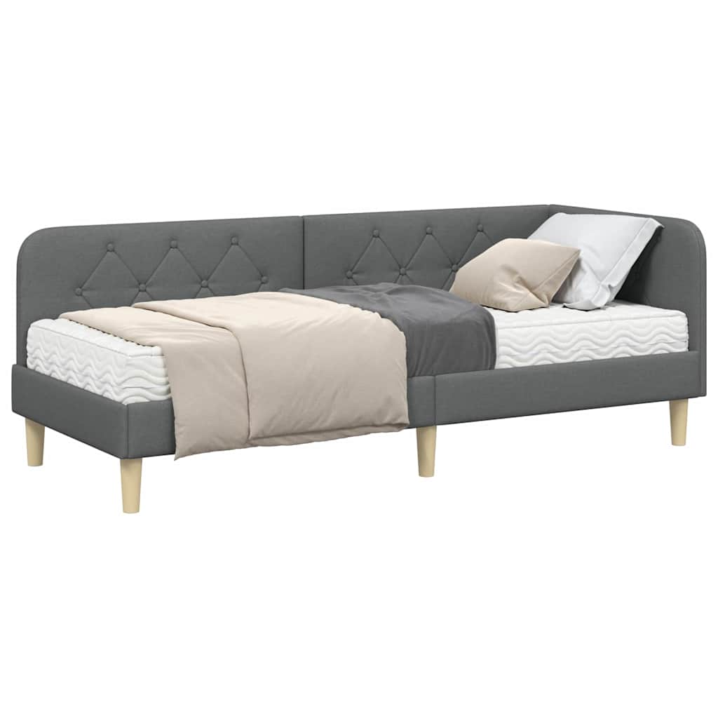 Cornice del letto ad angolo Grigio scuro 80 x 200 cm Tessuto