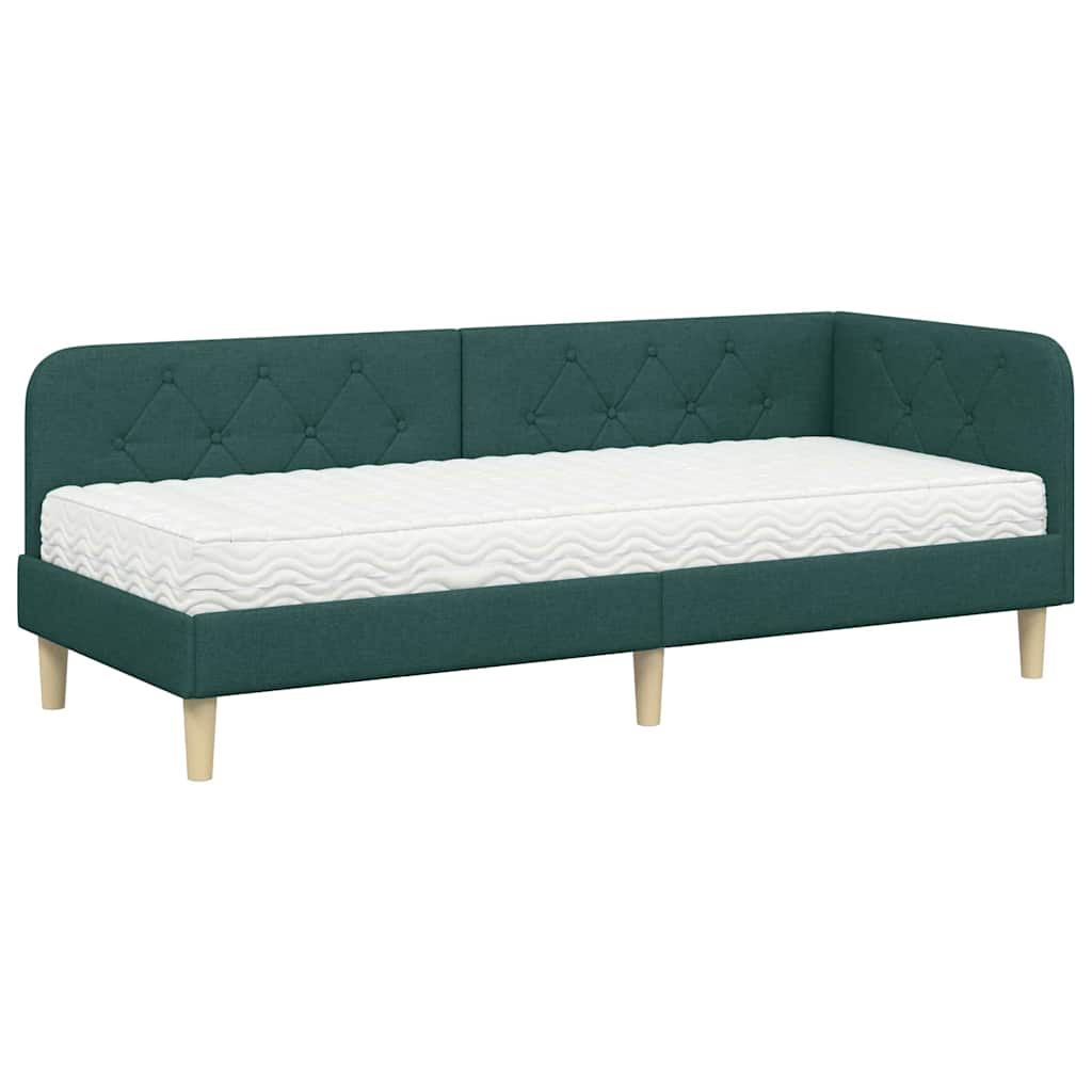 Cornice del letto ad angolo Verde Scuro 80 x 200 cm Tessuto
