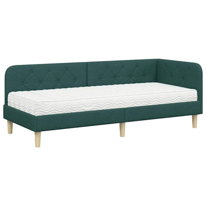 Cornice del letto ad angolo Verde Scuro 80 x 200 cm Tessuto